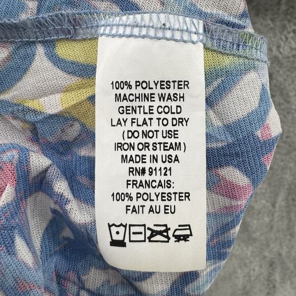 SNOSKINS Top Womens XL Blue Stretch Tie Hem V- Neck Elbow Sleeve Art to Wear - Picture 13 of 13